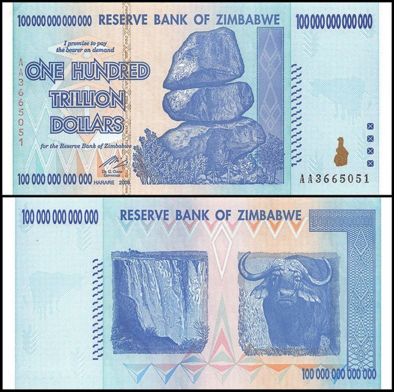 Zimbabwe 100 Trillion Dollars Banknote